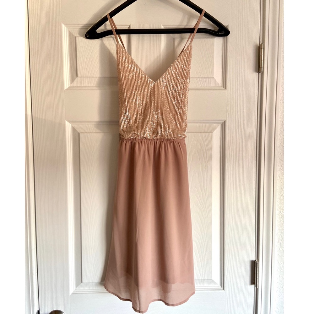 Akira Short Sequin Dress Blush